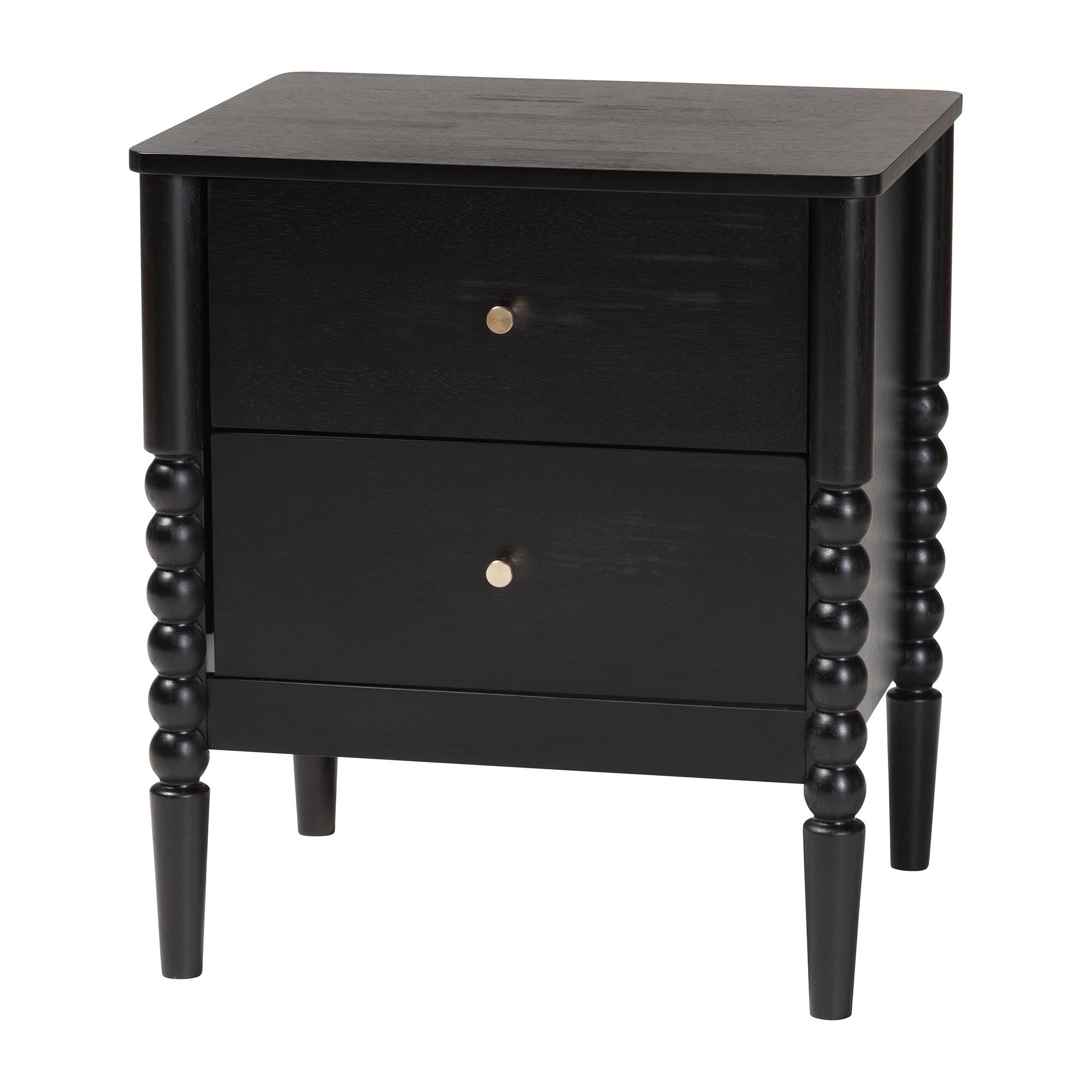 Lucera Mid-Century White 2-Drawer Bobbin Nightstand, BLACK, alternate image number 1