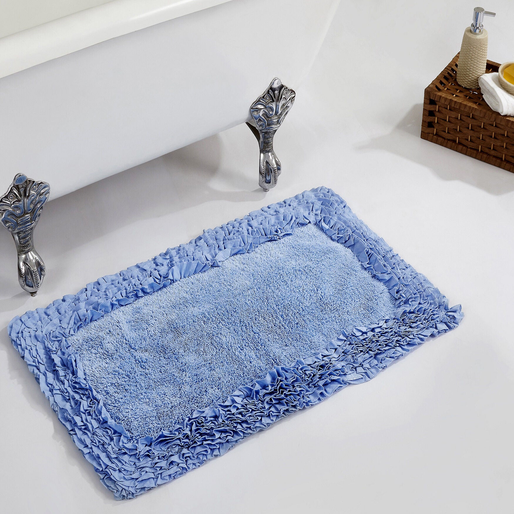 Shaggy Border Bath Rug Mat, 21 inches X 34 inches, BLUE, hi-res image number 0