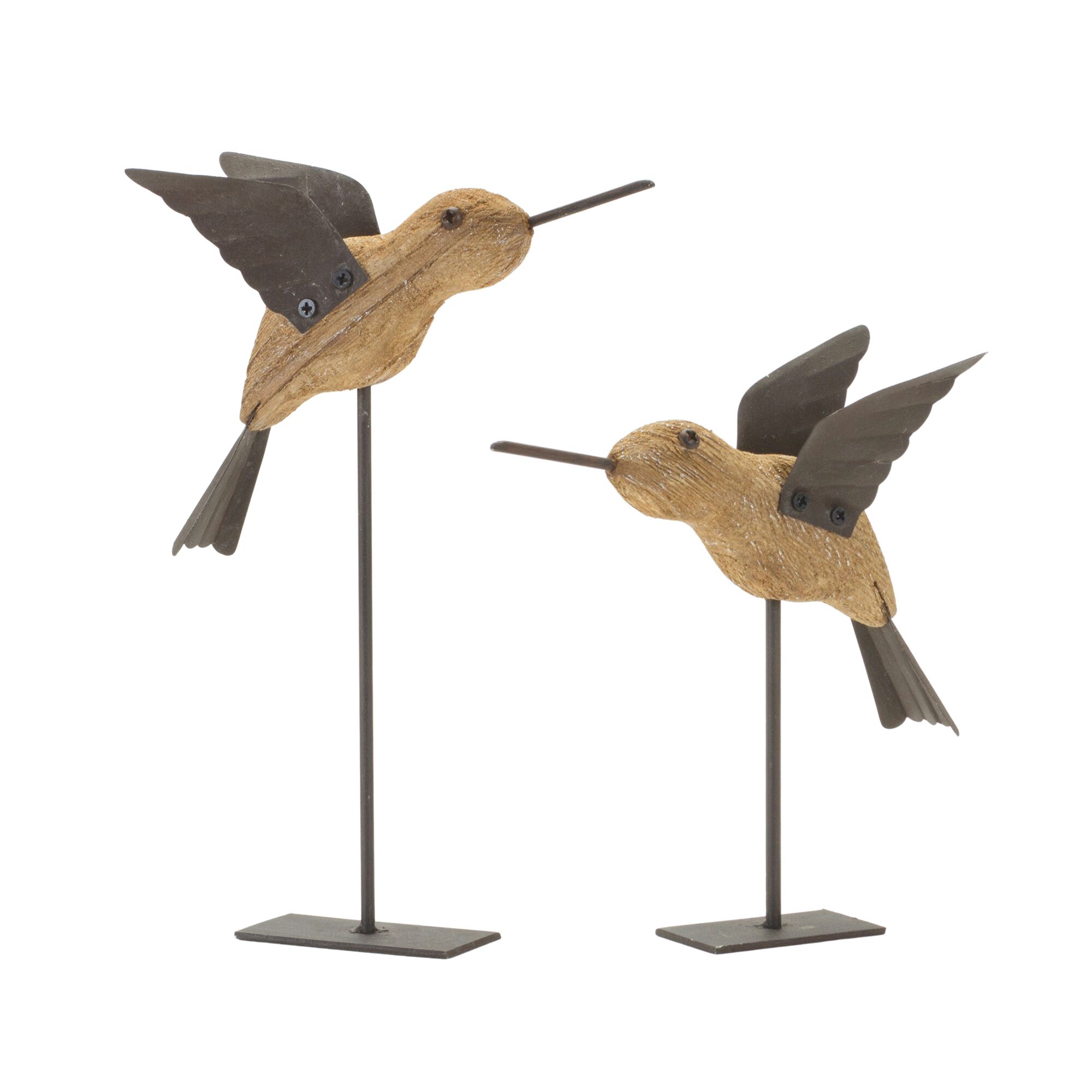 Bird on Stake (Set of 2) 5 inchesL x 6.25 inchesH, 5 inchesL x 8 inchesH Wood/Iron, BROWN/BLACK, hi-res image number 0
