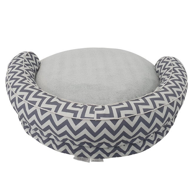 Chevron poly-cotton bolster with detachable faux fur cushion Large Size, , alternate image number null