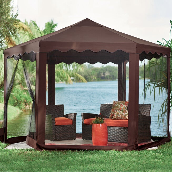13'W Hexagon Gazebo, CHOCOLATE, hi-res image number null