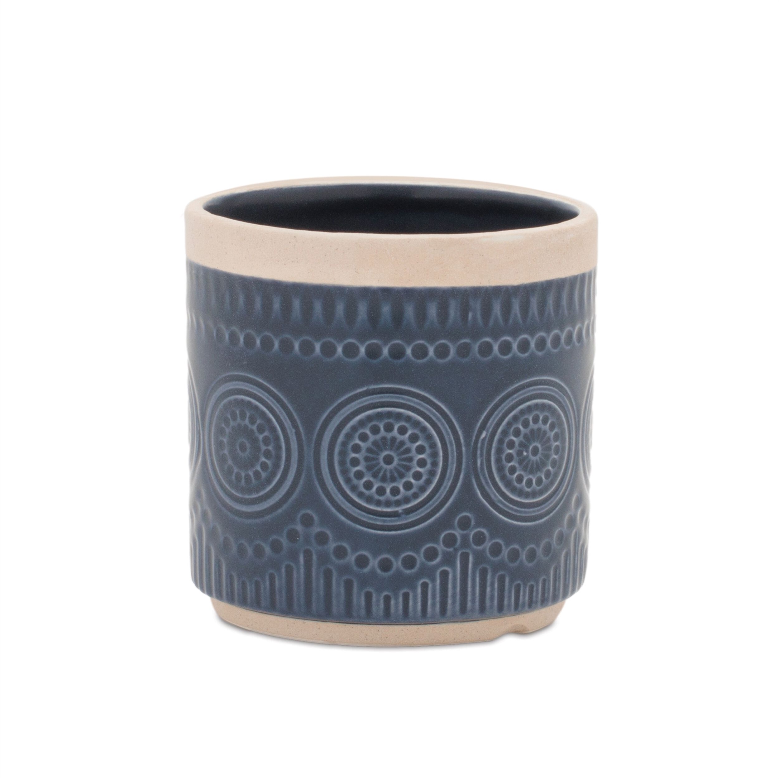 Ceramic Mandala Pattern Planter Set of 2, BLUE BEIGE, alternate image number 2