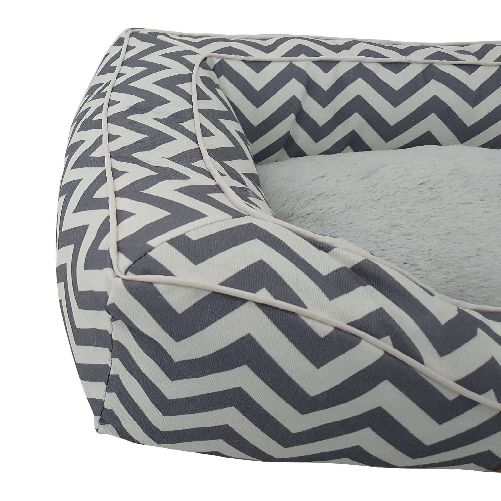 Chevron poly-cotton bolster with detachable faux fur cushion, Small Size, , alternate image number 4