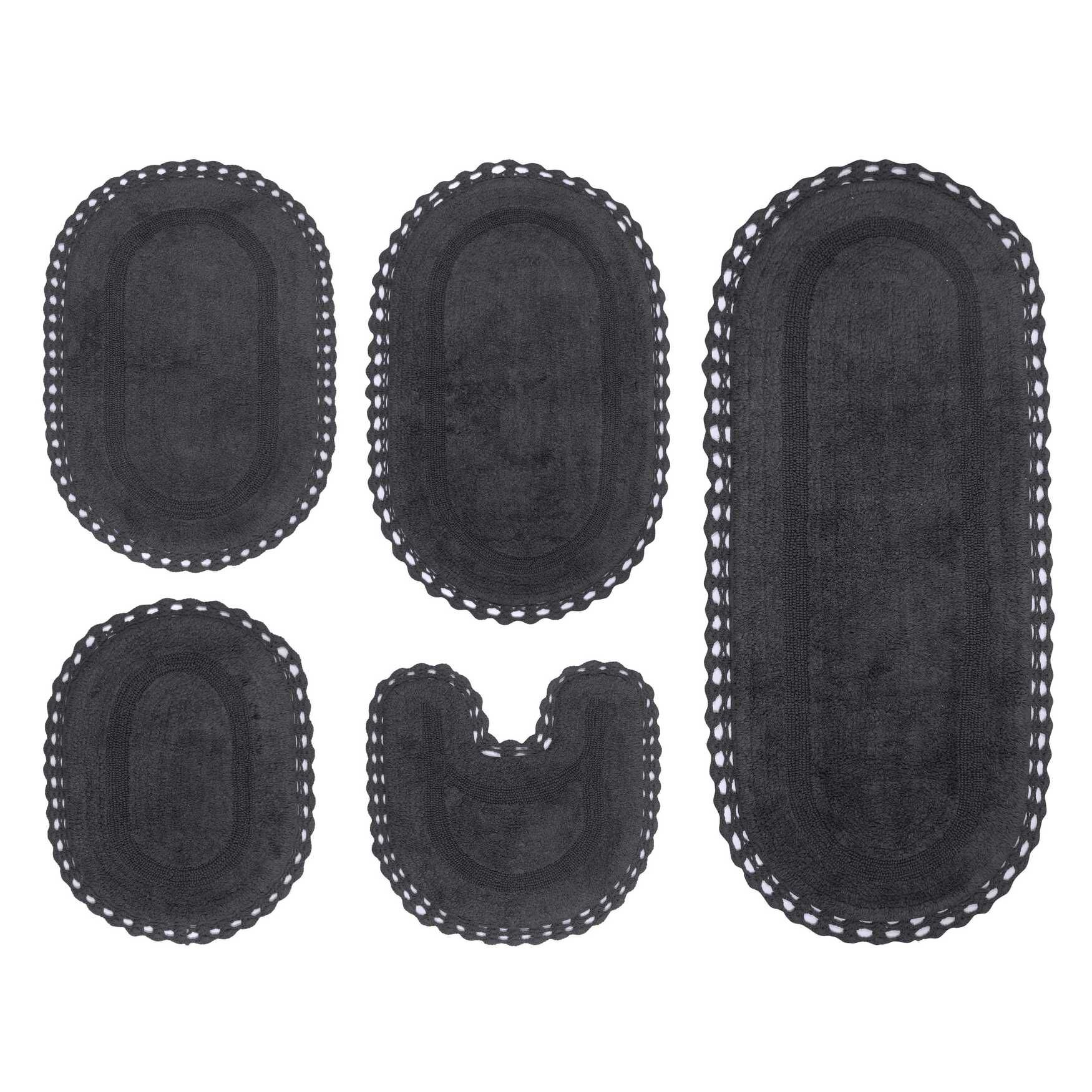 Hampton Crochet 5 Piece Bath Rug Collection, GREY, hi-res image number 0