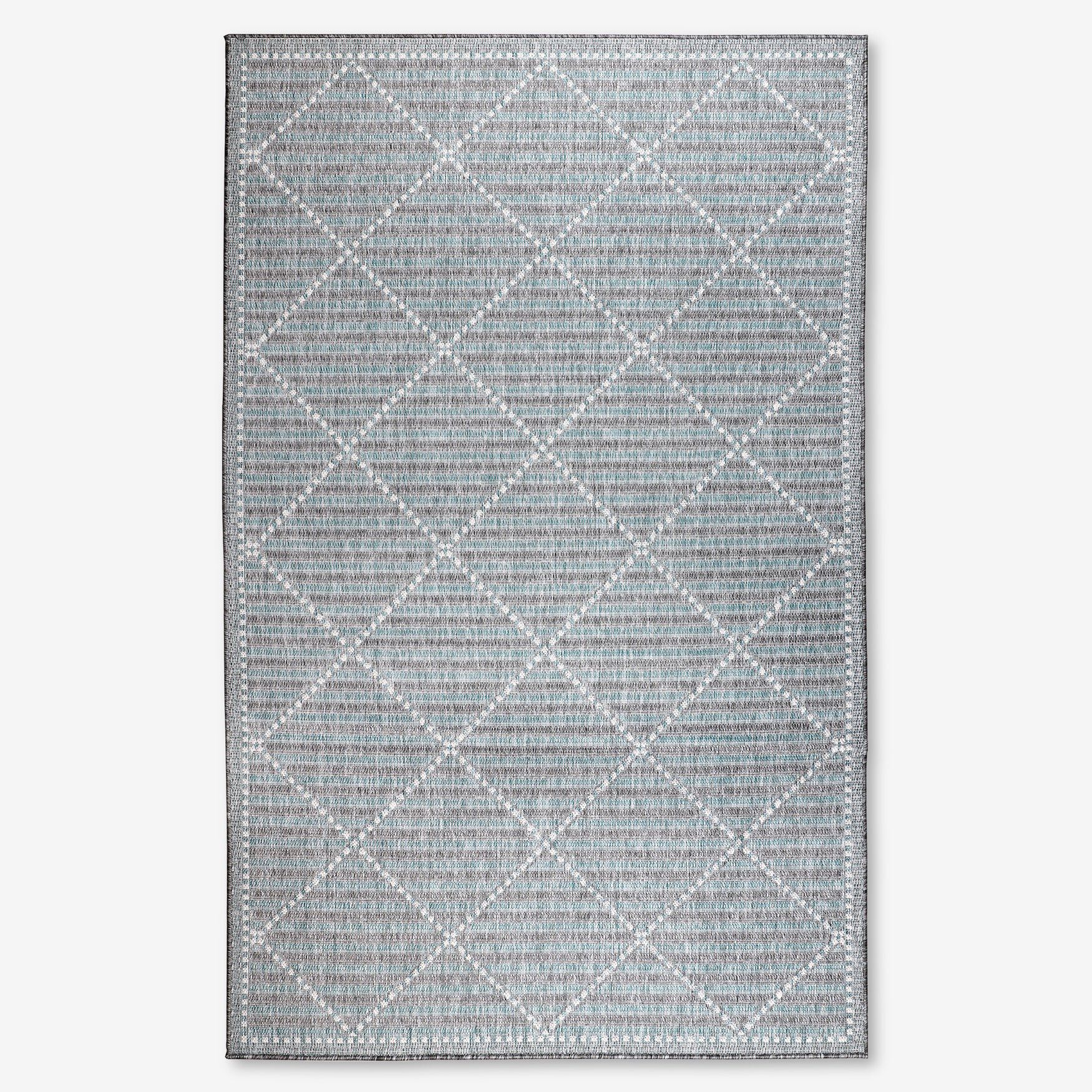 6 feet 9 inches x 9 feet 4 inches Malibu Indoor/Outdoor Rug, AQUA DIAMOND, hi-res image number 0