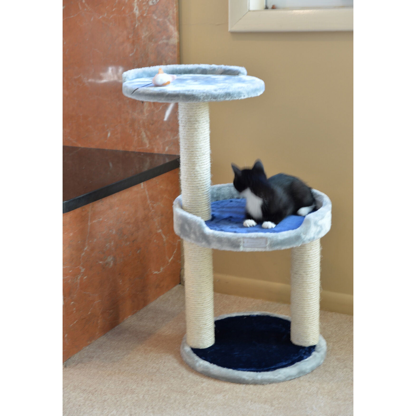 Three-Level Compact Real Wood Cat Scratcher With Perch, , alternate image number 7