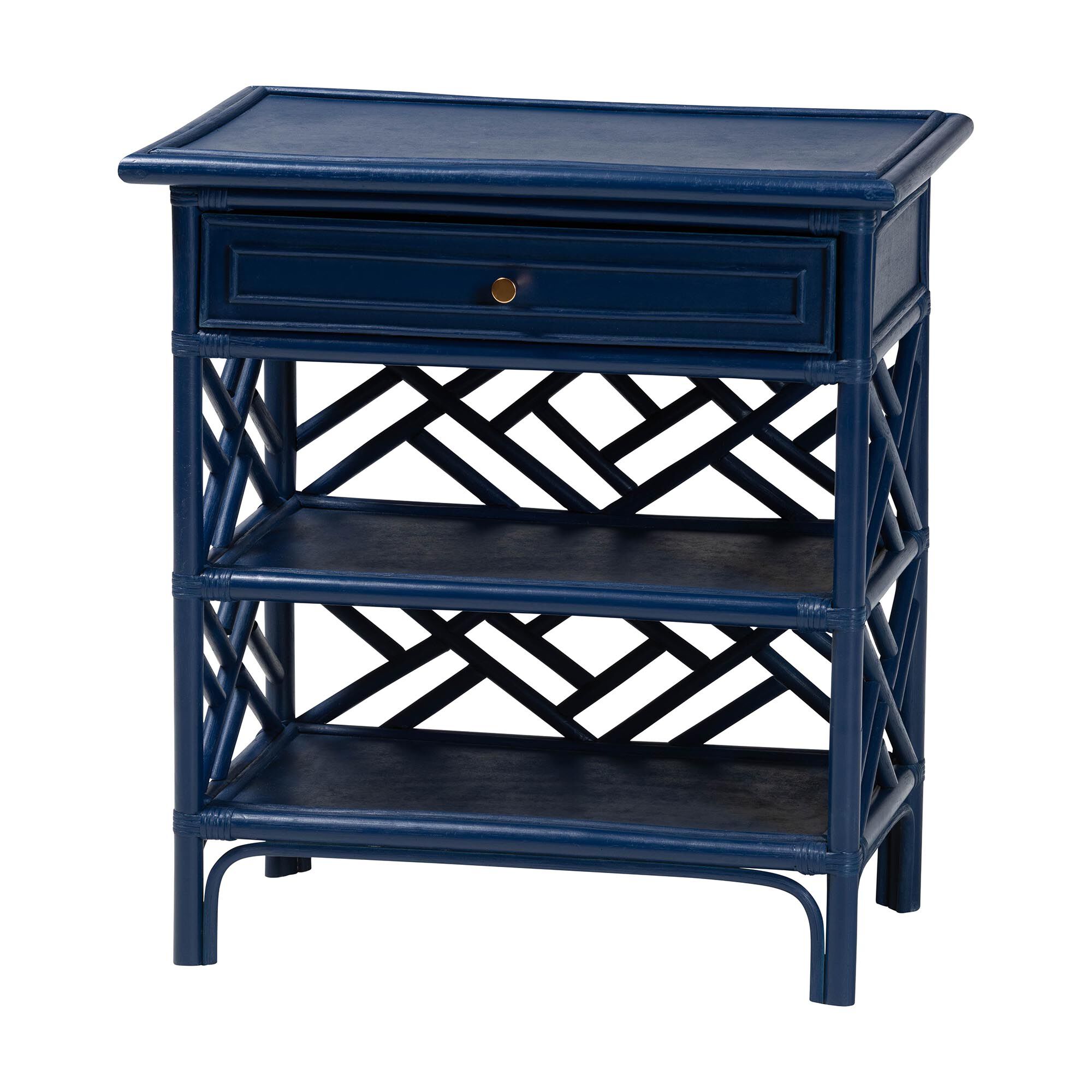 Tiaret Natural Rattan Nightstand, White, BLUE, alternate image number 1
