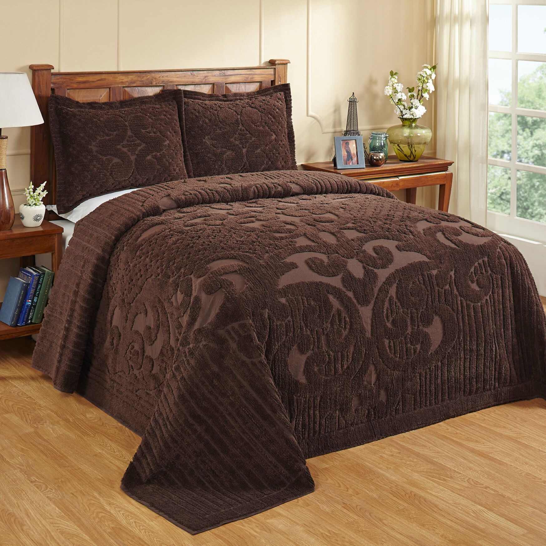 Ashton Collection Tufted Chenille Bedspread , CHOCOLATE, hi-res image number 0