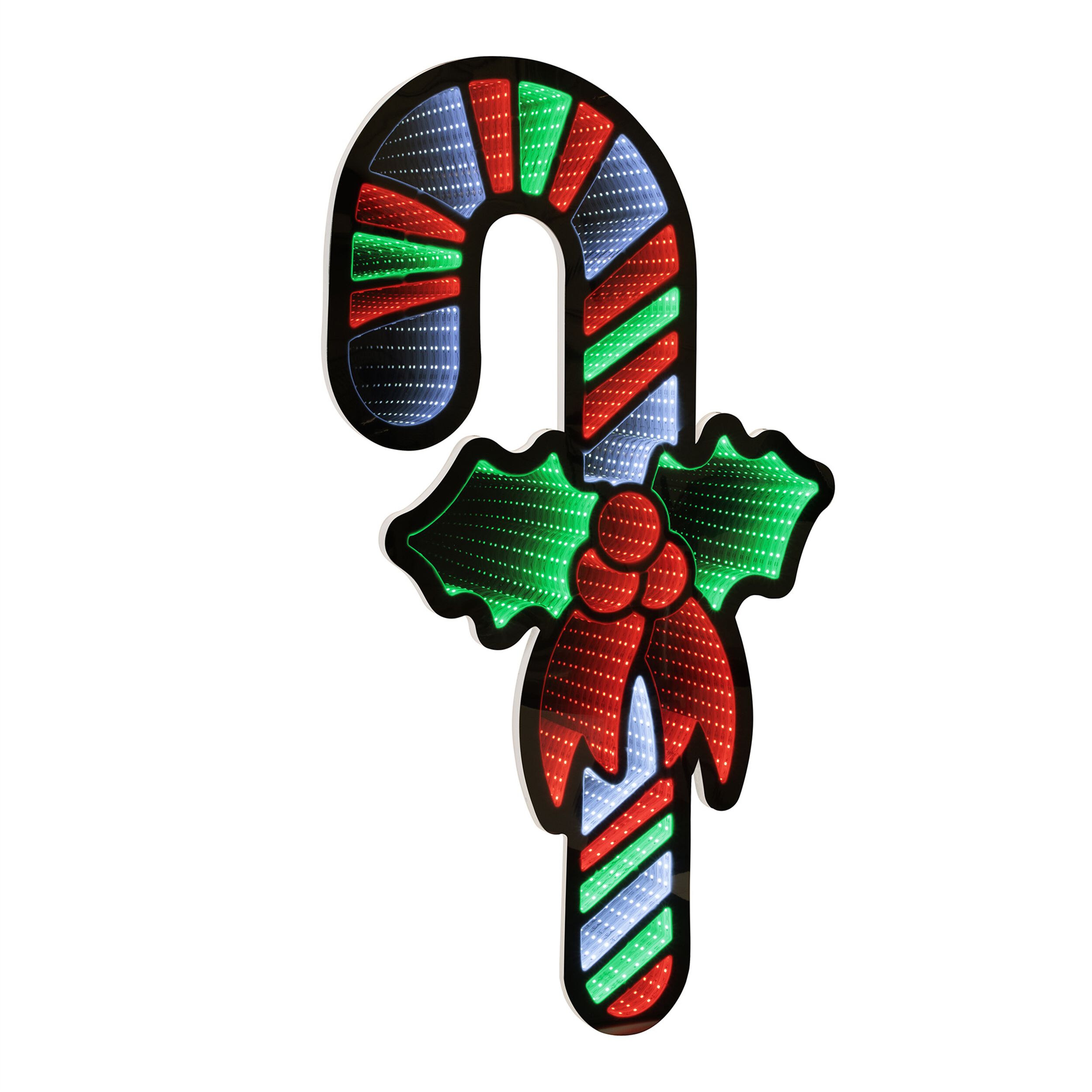 Hanging Candy Cane with Holly Ekkolight 35 inchesH, RED WHITE GREEN, hi-res image number 0