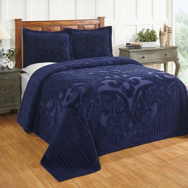 Ashton Collection 100% Cotton Medallion Bedspread Set, NAVY, hi-res image number 0