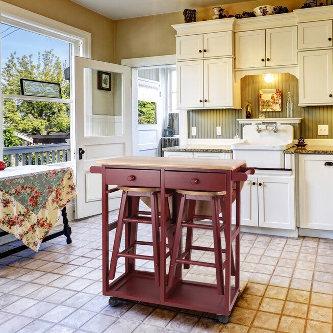 Breakfast Cart with Drop-Leaf Table-Red, , alternate image number 7