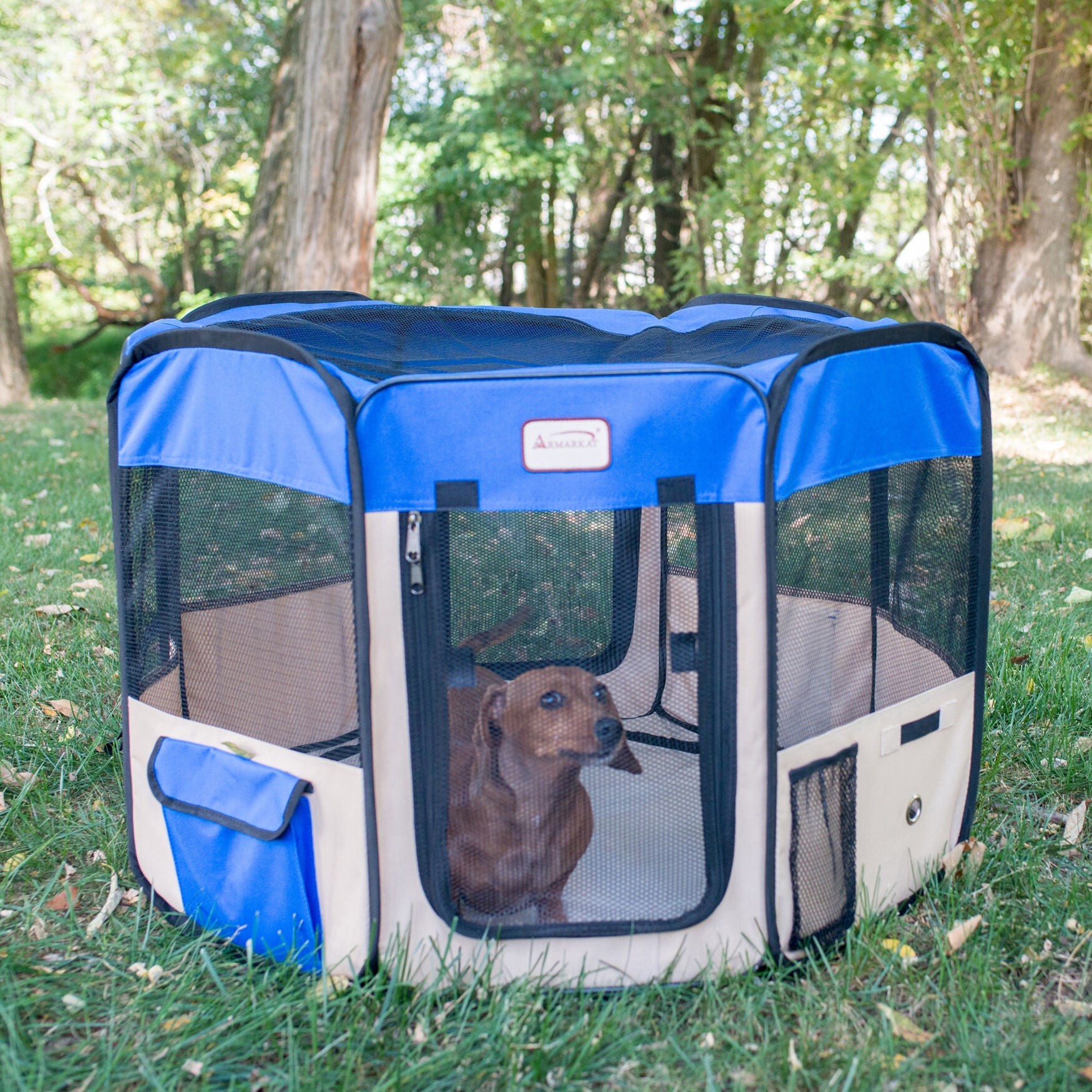 Portable Pet Dog Kitten Playpen In Blue And Beige Combo, , alternate image number 7