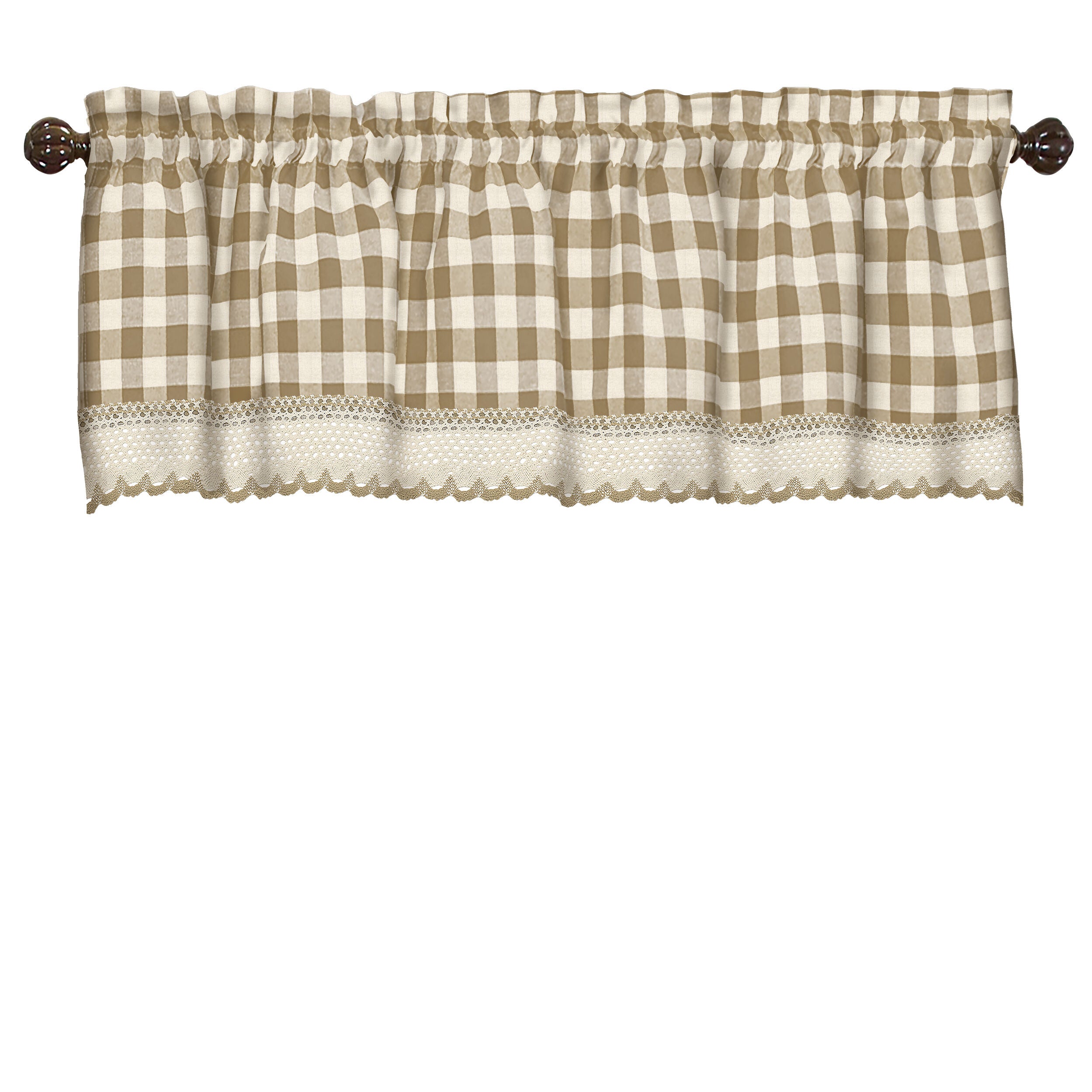 Buffalo Check Window Curtain Valance, TAUPE, alternate image number 1