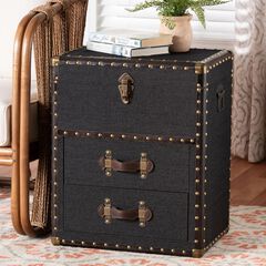 Agatha Vintage Coffee Canvas 2-Drawer Storage Trunk