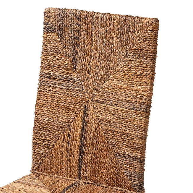 Laymi Modern Bohemian Dark Brown Mahogany Wood And Seagrass Dining Chair, , alternate image number null