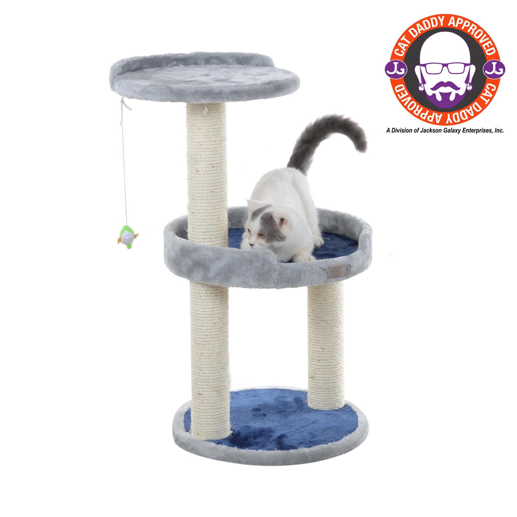 Three-Level Compact Real Wood Cat Scratcher With Perch, SILVER, hi-res image number 0