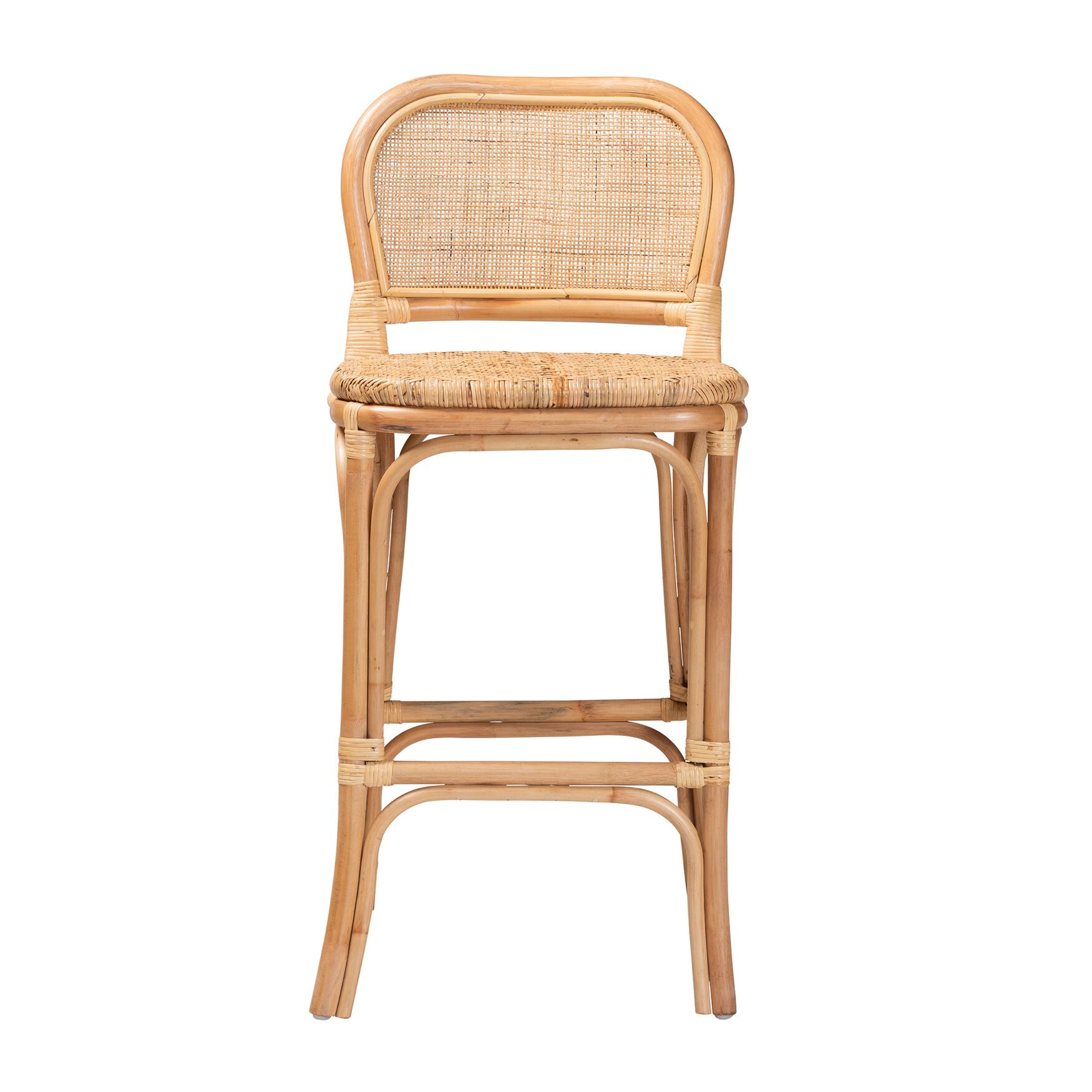Adrena Modern Bohemian Natural Brown Rattan Bar Stool, , on-hover image number 1