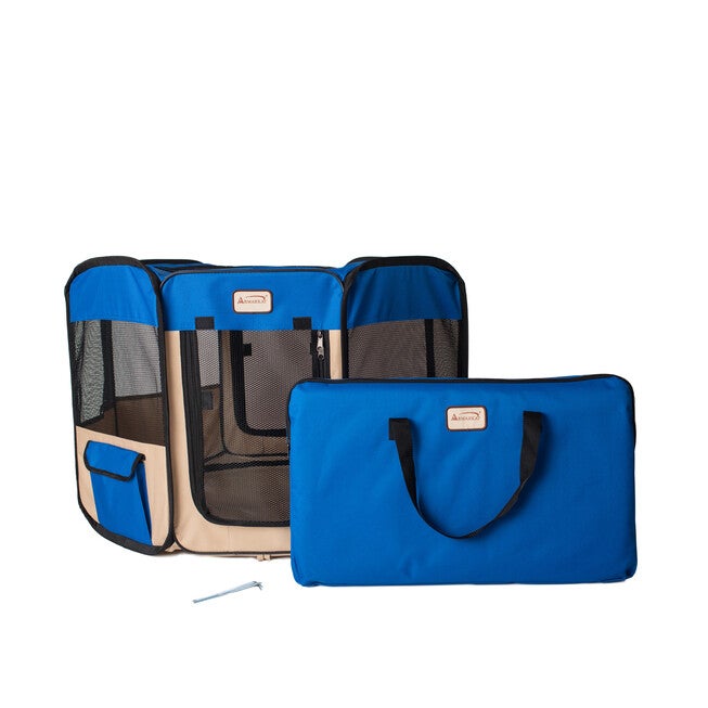 Portable Pet Dog Kitten Playpen In Blue And Beige Combo, BLUE BEIGE, hi-res image number 0
