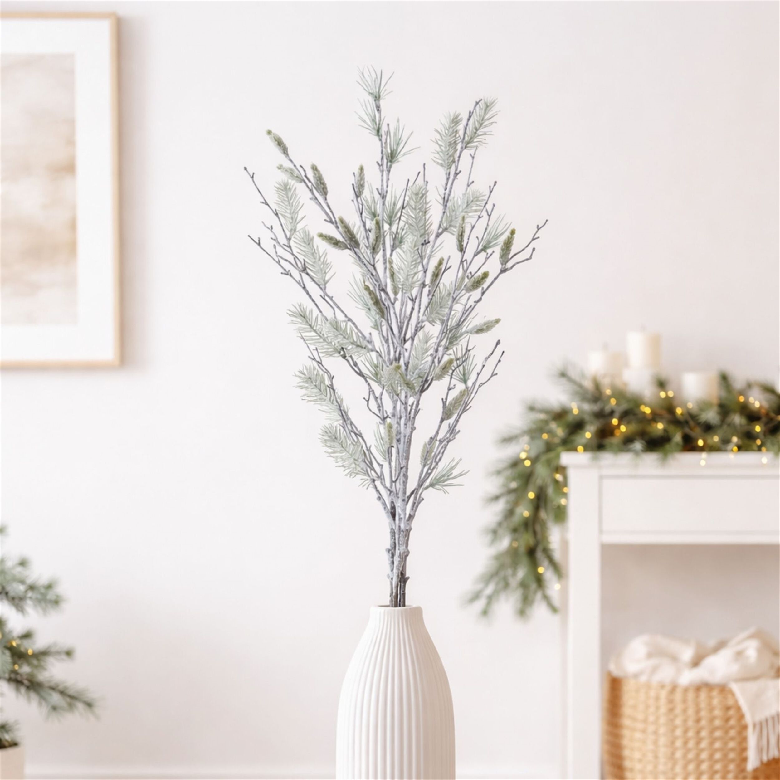 Snowy Oversized Pine Bundle 40 inchesH, WHITE GREEN BROWN, alternate image number 2