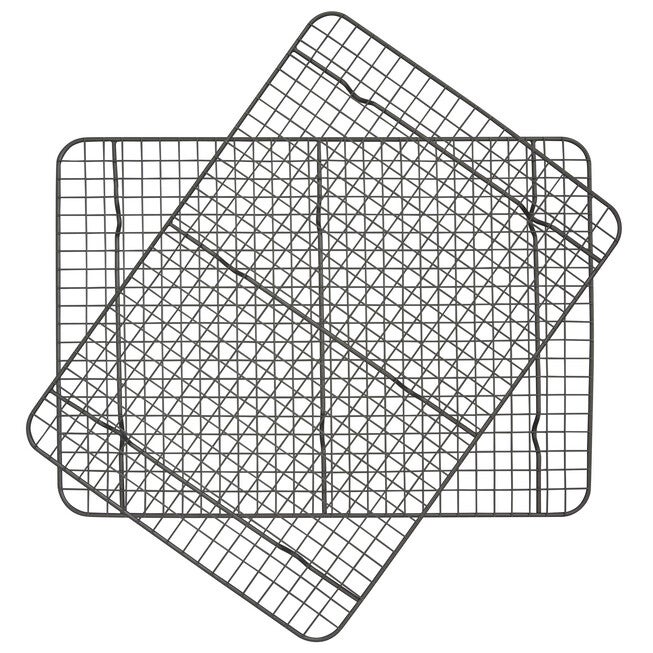 Set 2 17 X 12 Inch Non Stick Metal Cooling Rack, ASH GREY, hi-res image number 0