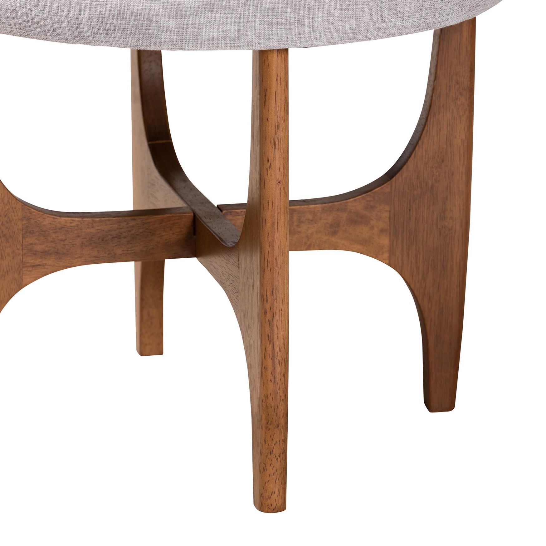 Theo Japandi Dark Grey Fabric And Walnut Brown Finished Wood Ottoman Footstool, , alternate image number 2