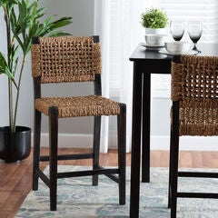 Alise Modern Bohemian Dark Brown Mahogany Wood and Seagrass Counter Stool