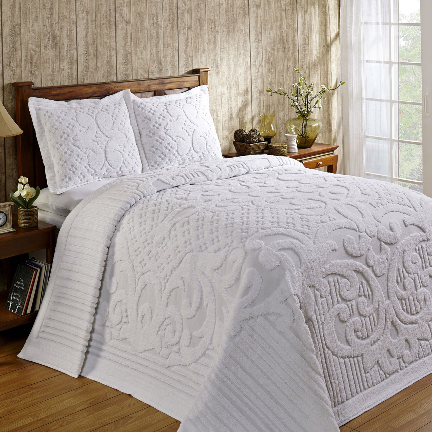 Ashton Collection Tufted Chenille Bedspread , WHITE, hi-res image number 0