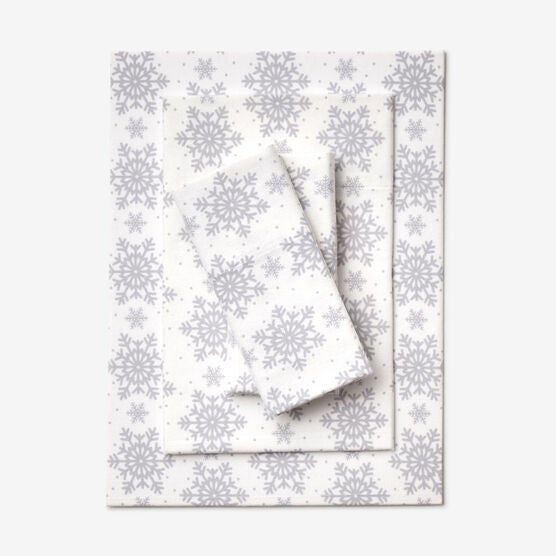 Cotton Flannel Print Sheet Set, GRAY SNOWFLAKE, hi-res image number null