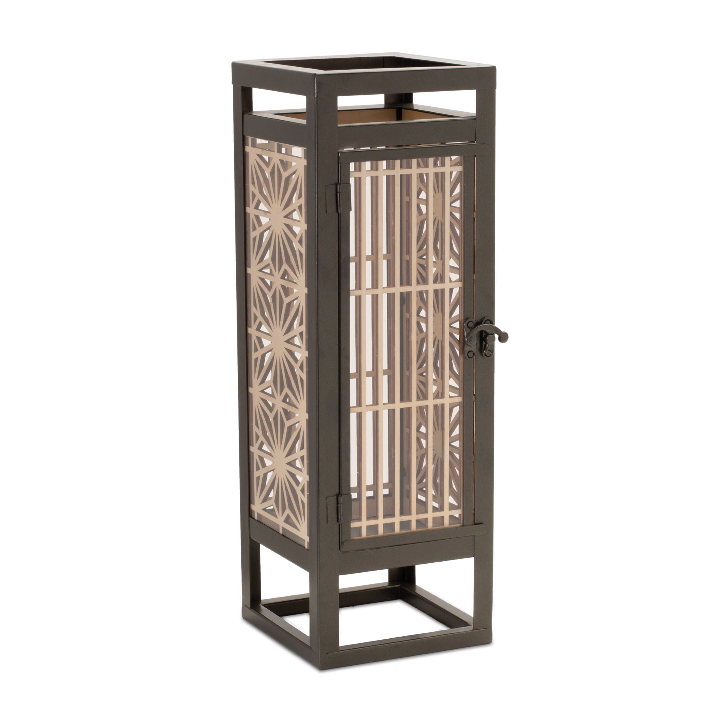 Cut Out Wood Candle Holder with Iron Frame 15INH, BROWN, hi-res image number 0
