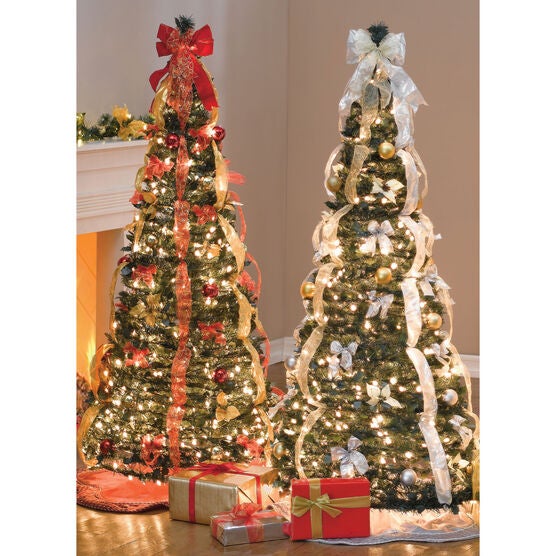 7½ ft. Pre-Lit Pop-Up Christmas Tree with Remote, SILVER GOLD, hi-res image number null