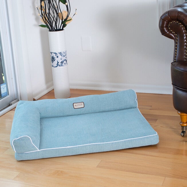 Bolstered Pet Bed Cushion With Memory Foam, Medium SoothIng Blue, , alternate image number null