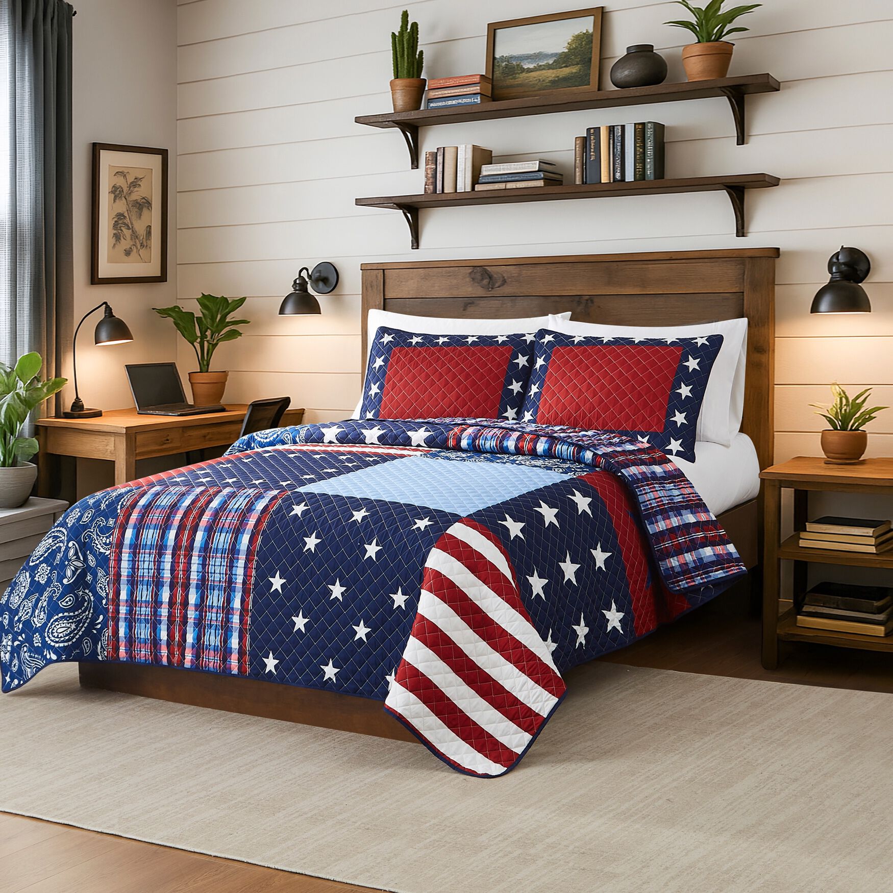 Americana Patchwork Quilt Set, , on-hover image number 1