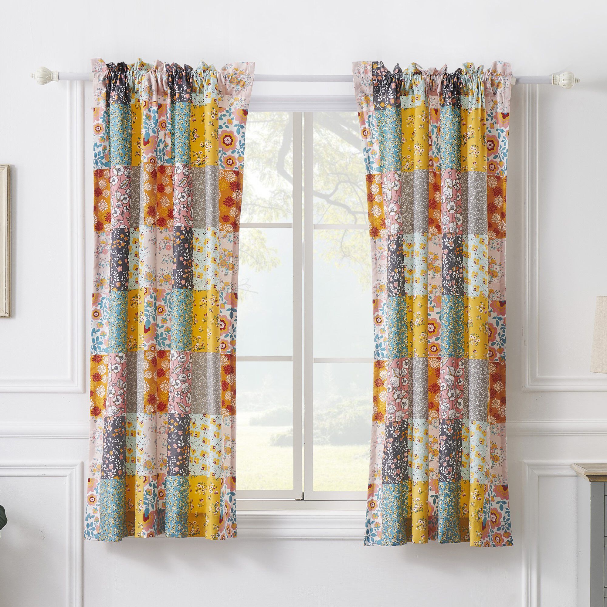 Greenland Home Fashions&trade; Carlie Window Curtain Panels, Set of 2, 63 inches, CALICO PATCHES, alternate image number 1
