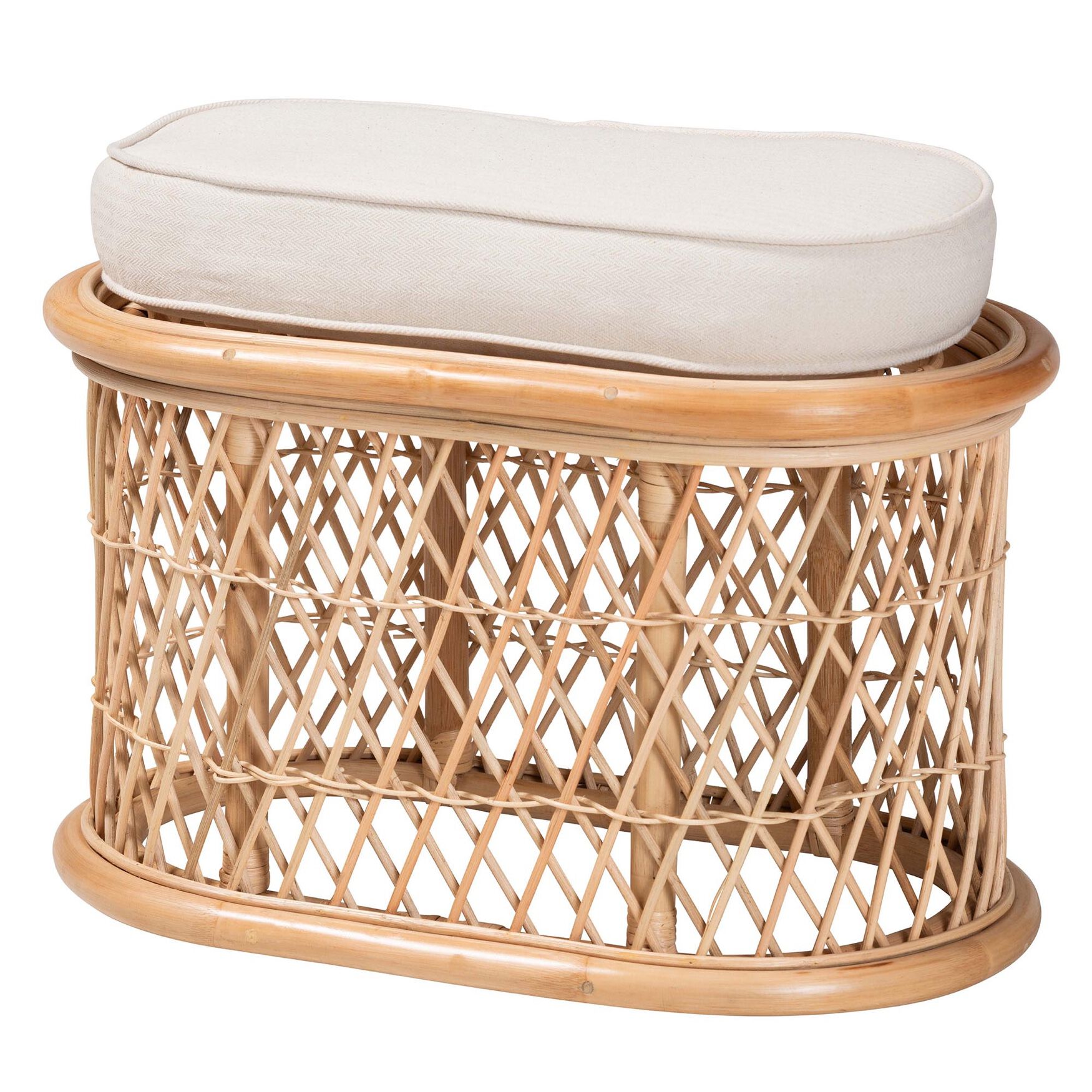 Ladonna Bohemian Natural Rattan Ottoman Footstool, NATURAL, hi-res image number 0
