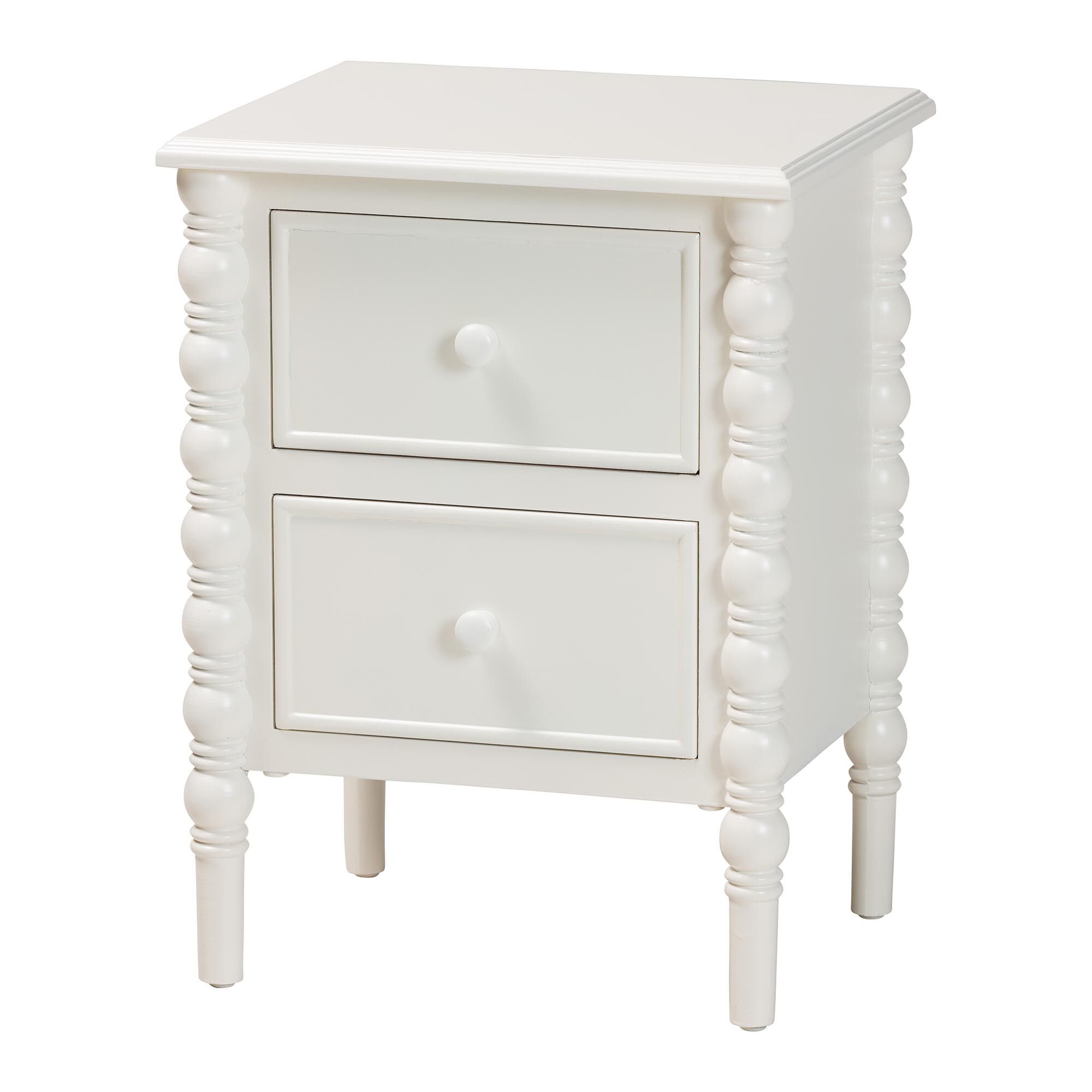 Malinda Classic White Wood 2-Drawer End Table with Spindle Legs, WHITE, alternate image number 2