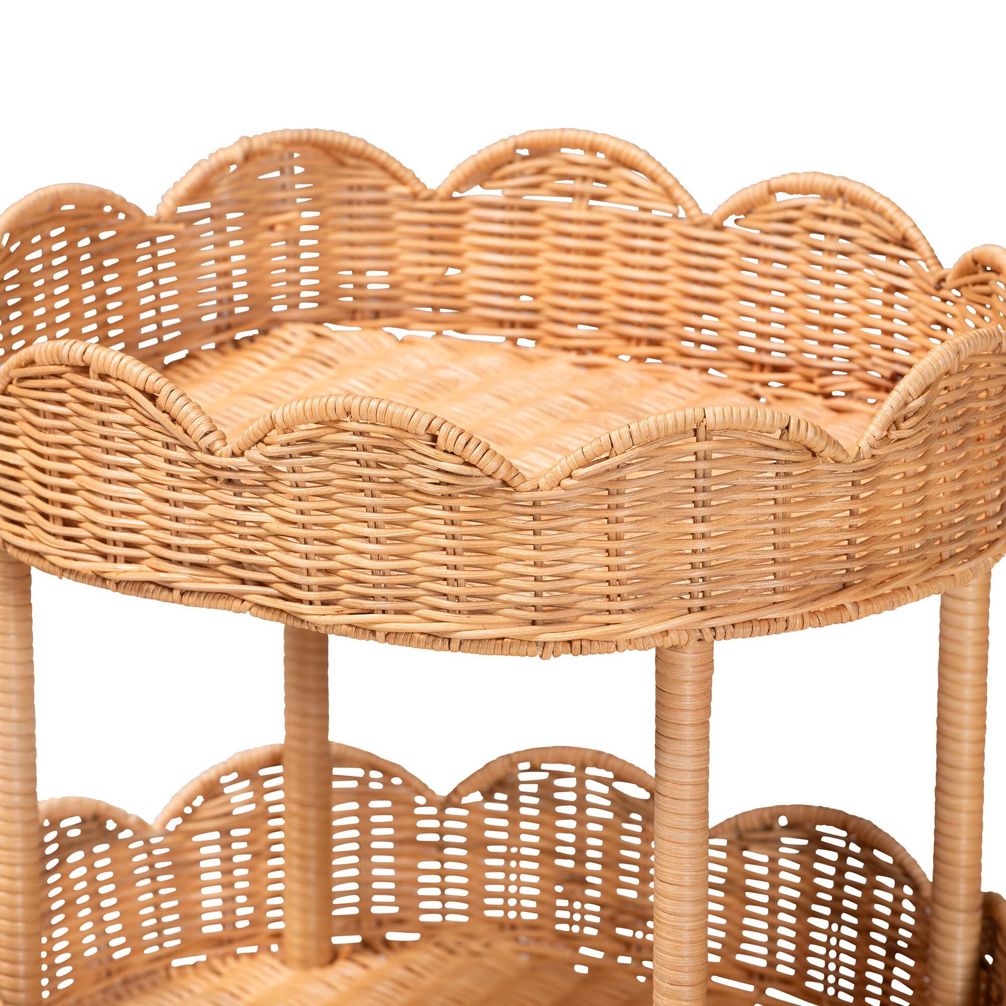 Bulana Natural Rattan 3-Tier Rolling Storage Cart, HONEY, alternate image number 5