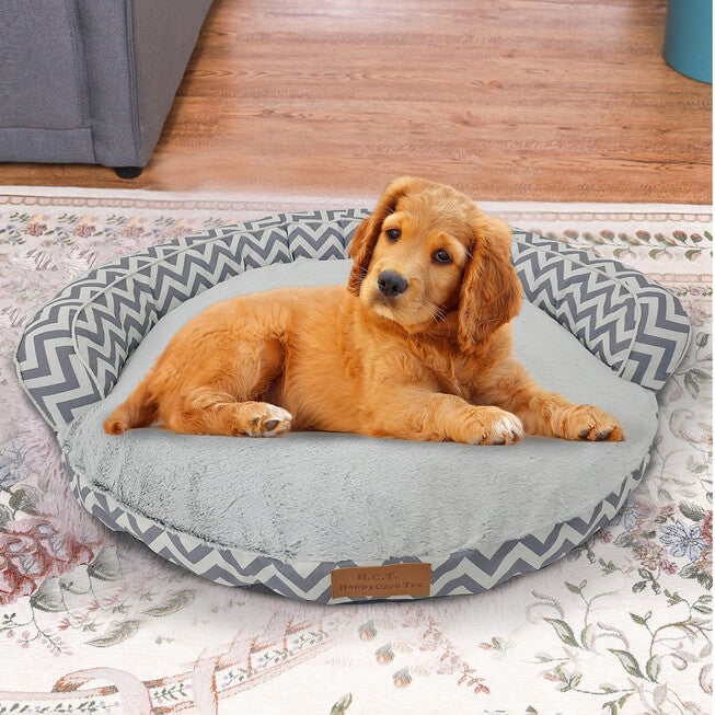 Chevron poly-cotton bolster with detachable faux fur cushion, Small Size, GREY, hi-res image number 0