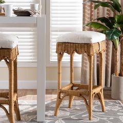 Muy Bohemian Scallop Honey Rattan Bar Stool