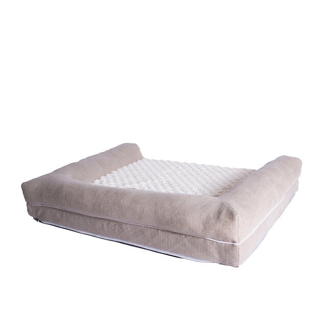 Bolstered Pet Bed Cushion With Memory Foam, Medium Ivory & Beige, , alternate image number null