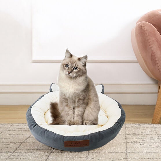 GREY Printing poly-cotton cozy round cat bed , 21 inch, GREY, hi-res image number null