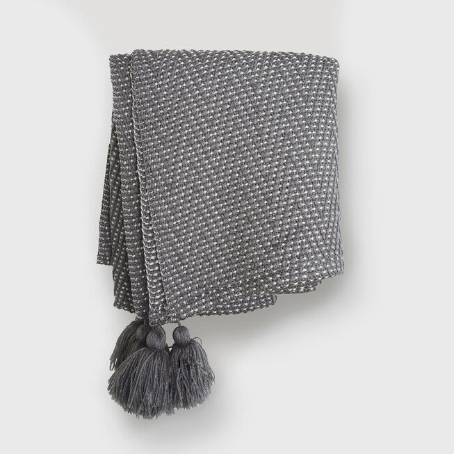 Herringbone Tassel Throw, DUSTY GRAY, hi-res image number 0
