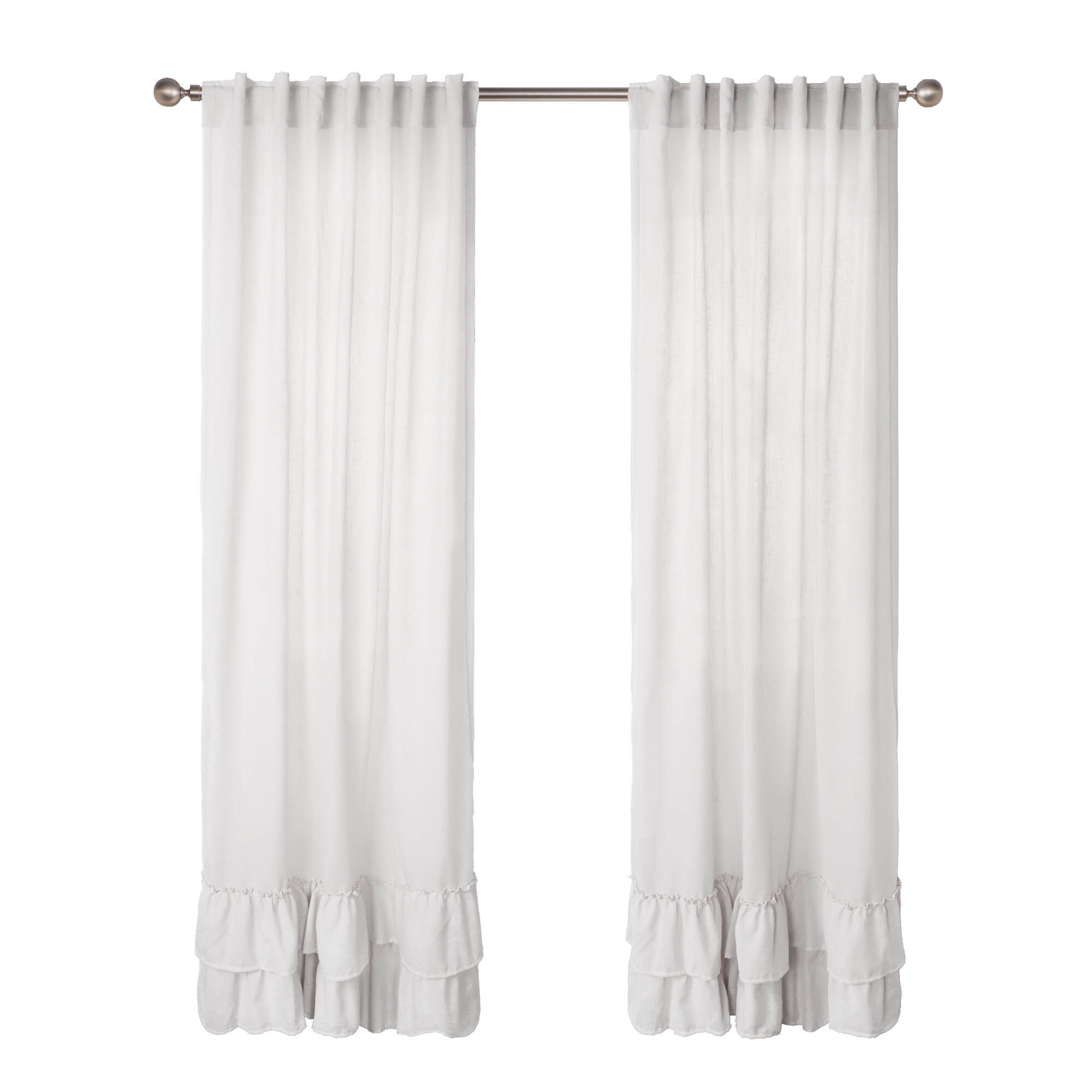 Linen Texture Double Ruffle Back Tab Curtain Pair, GREY, alternate image number 6
