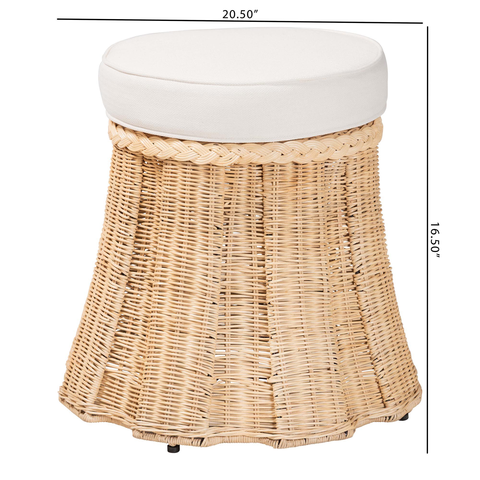 Ying Round Natural Rattan Ottoman with Cushion, BROWN, alternate image number 6