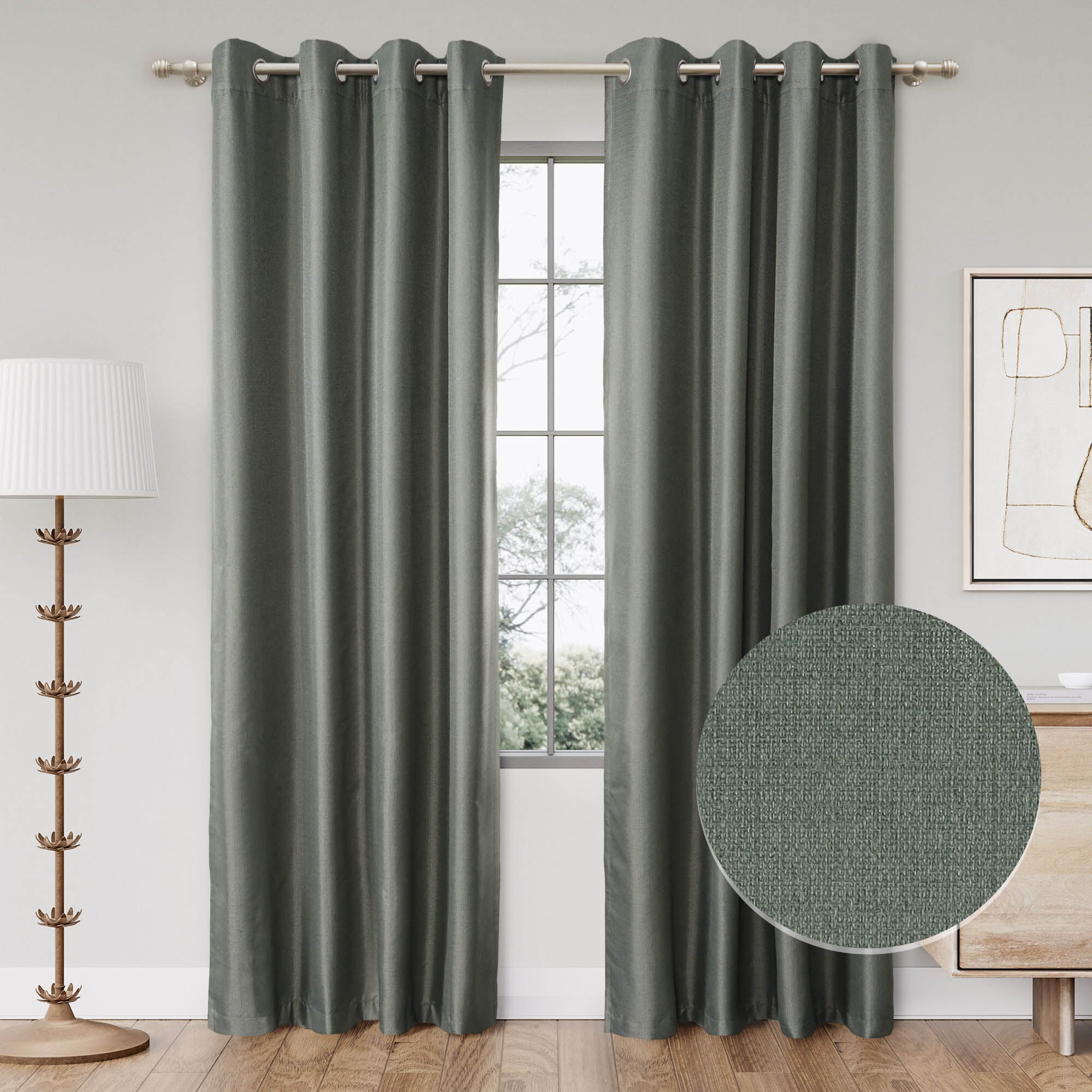 Textured Grid 100% Blackout Grommet Pair, OLIVE, hi-res image number 0