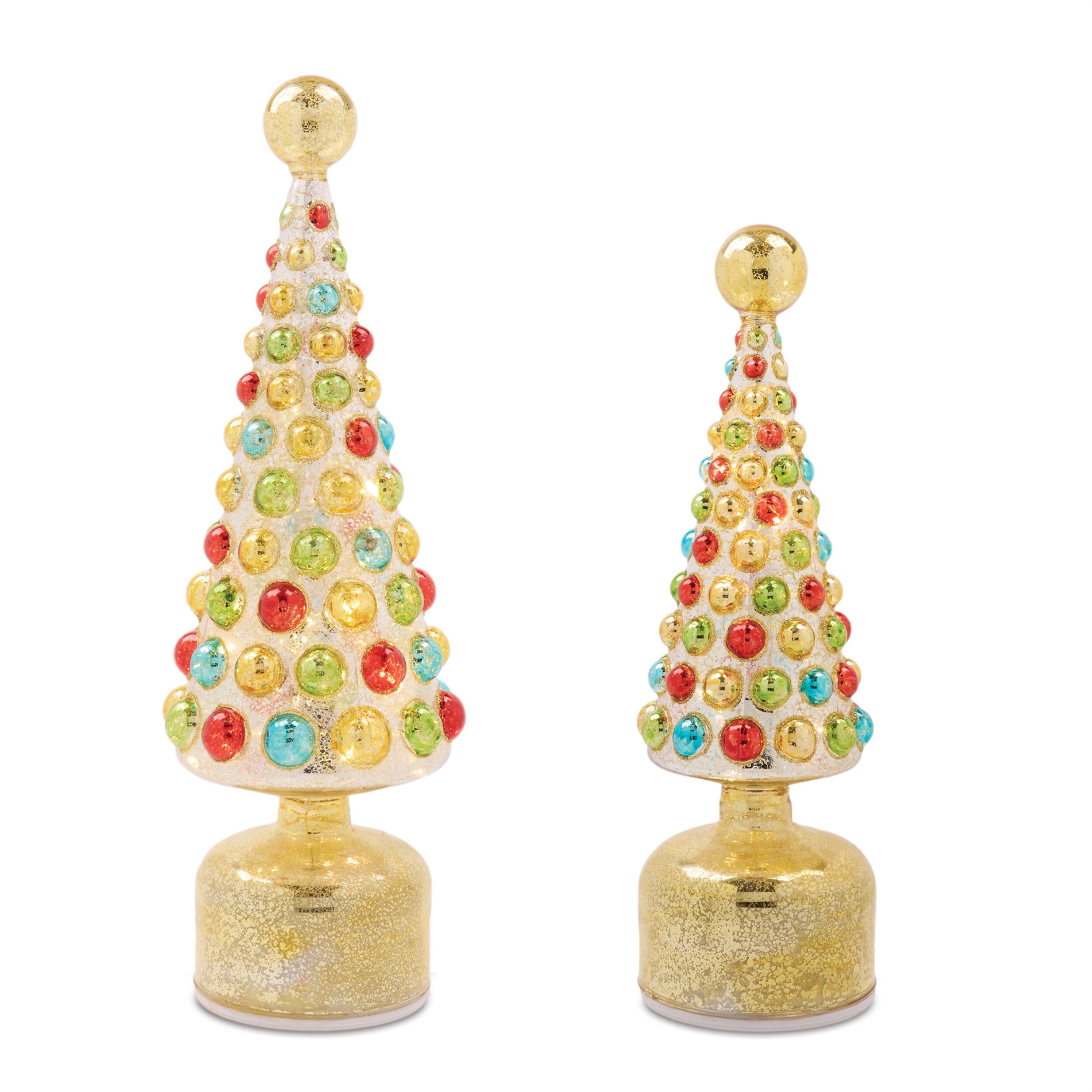 LED Mercury Glass Rotating Christmas Tree (Set of 2), GOLD RED GREEN, hi-res image number 0