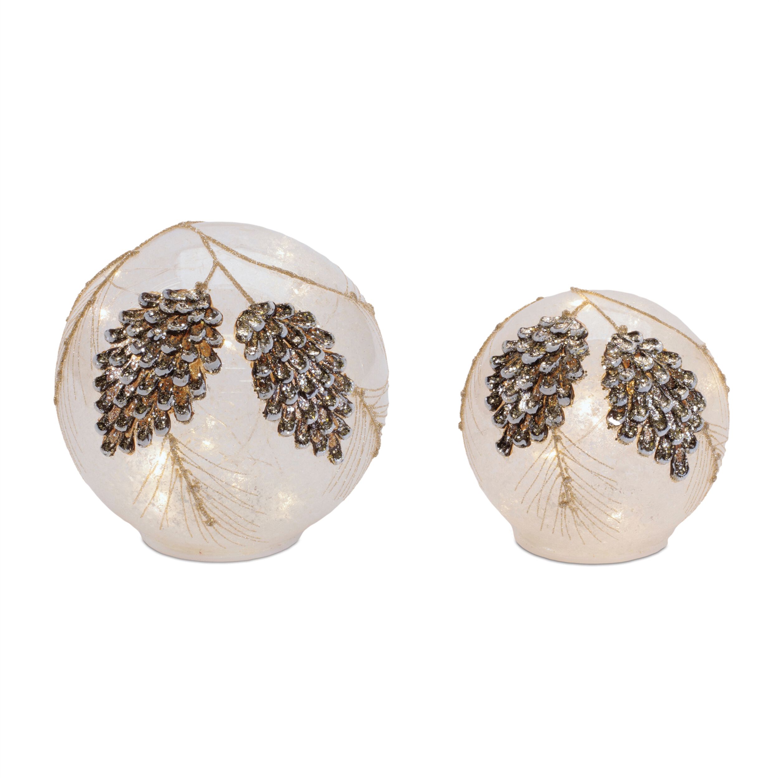 LED Frosted Pine Cone Globe (Set of 2), GOLD CLEAR, hi-res image number 0