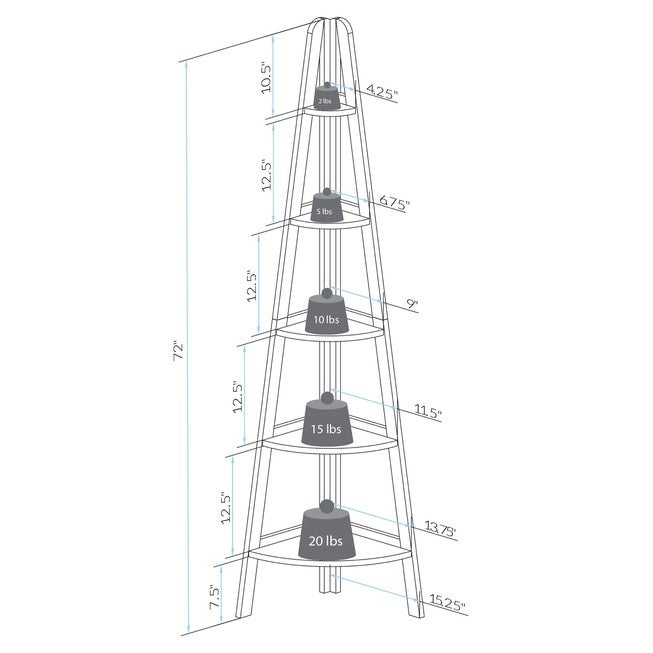 5-Shelf Corner Ladder Bookcase - White, , alternate image number 6