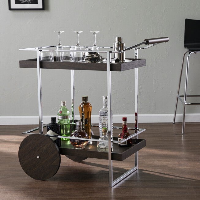 Dorben Rolling Bar Cart, BROWN, hi-res image number null