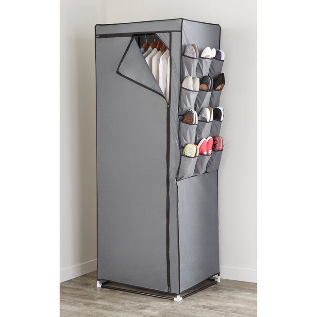 23 inchesD Oversized Single Wardrobe with Shoe Storage, GRAY, hi-res image number 0