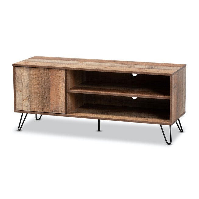 Iver Rustic 1-Door Wood Tv Stand Furniture, RUSTIC OAK BLACK, hi-res image number 0